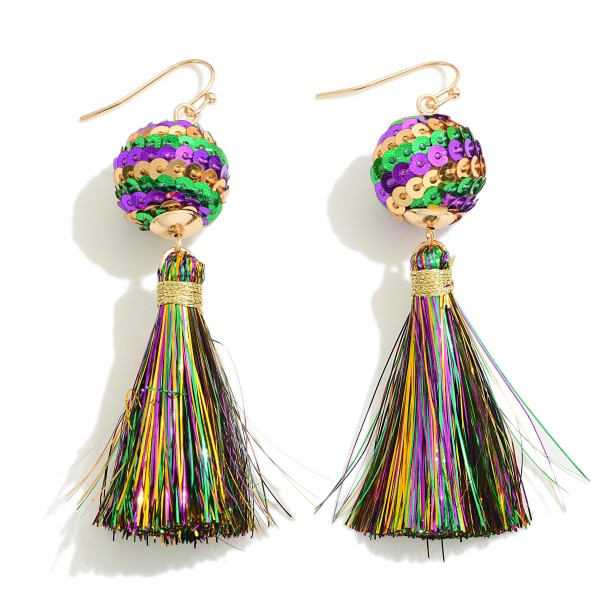 Wholesale mardi Gras Sequin Drop Earring Tassel Detail L Hypoallergenic Titanium