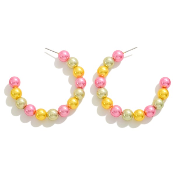 Simple Pearlescent Beaded Drop Hoop Earring

- Approximately 2" L