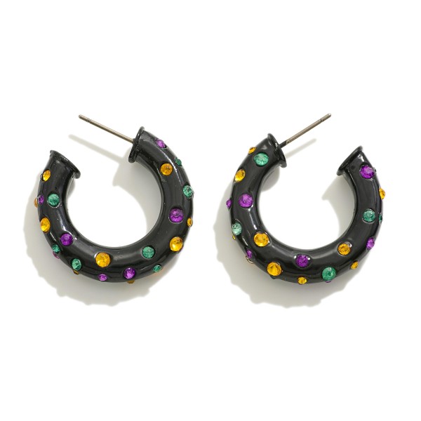 Wholesale mardi Gras Rhinestone Studded Metal Drop Hoop Earring L Hypoallergenic