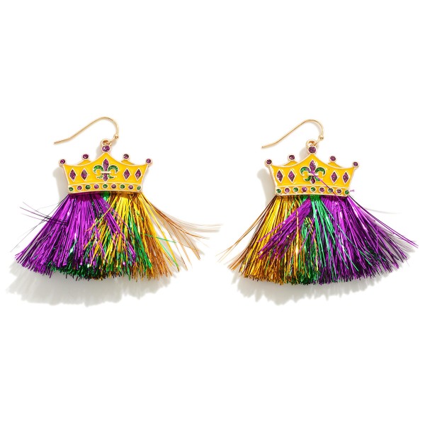 Wholesale mardi Gras Crown Drop Earring Tinsel Accent L Hypoallergenic Titanium