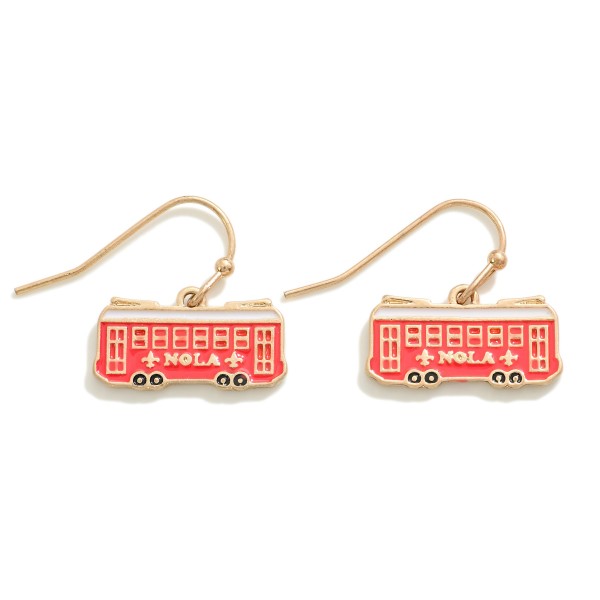 Metal Coated Enamel NOLA Trolly Drop Earrings

- Approximately 0.5" L 
- Hypoallergenic Brass Hook