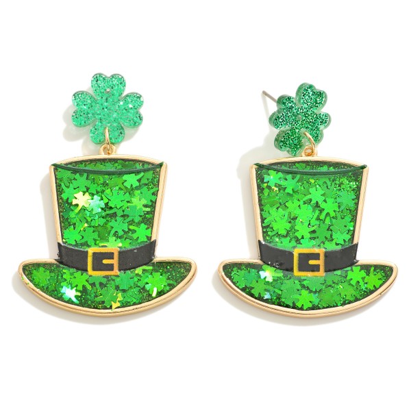 Wholesale st Patrick s Day Glitter Leprechaun Hat Drop Earring L Hypoallergenic