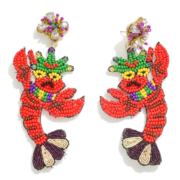 Wholesale seed Bead Mardi Gras Crawdad Drop Earrings L