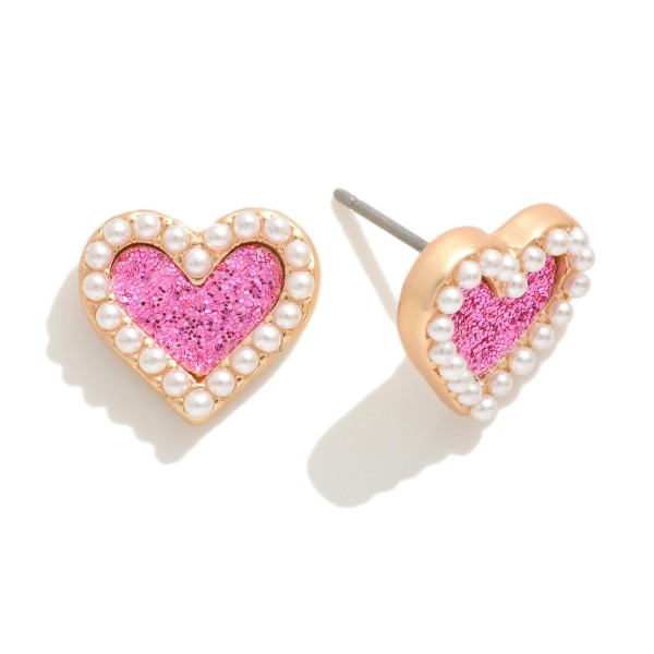 Wholesale glitter Heart Stud Earring Pearl Edge Detail L