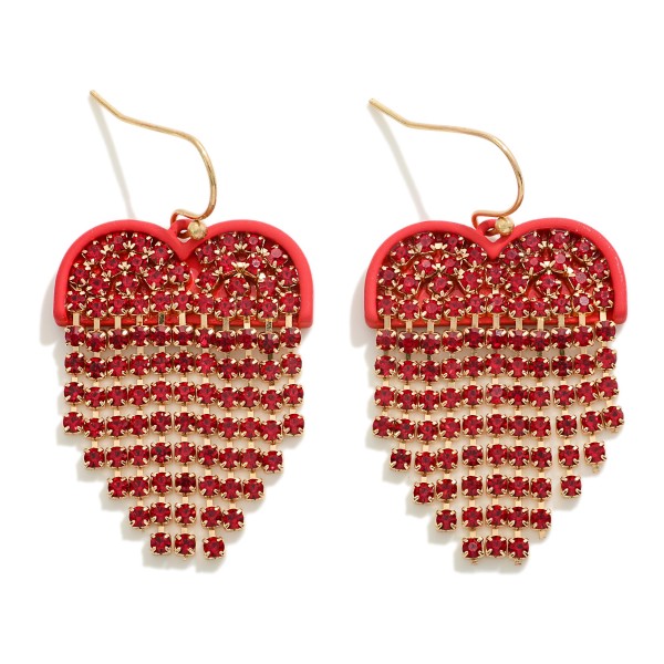 Rhinestone Tassel Heart Drop Earrings 

- Approximately 1.5" L
