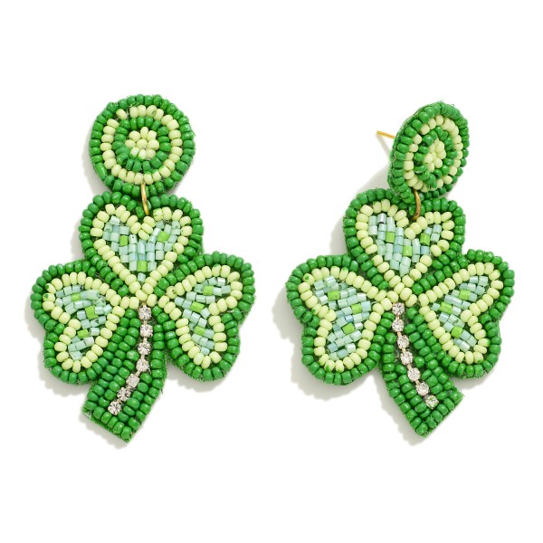 Seed Beaded Clover Drop Earring With Rhinestone Accents

- Approximately 2.25" L