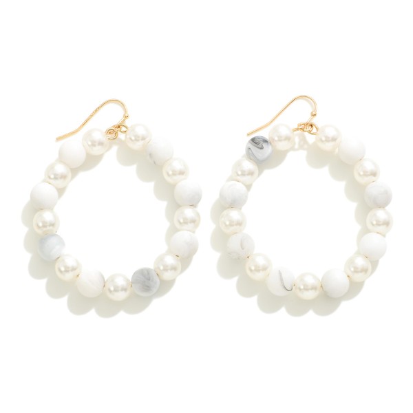 Wholesale natural Stone Pearl Beaded Hoop Drop Earrings L