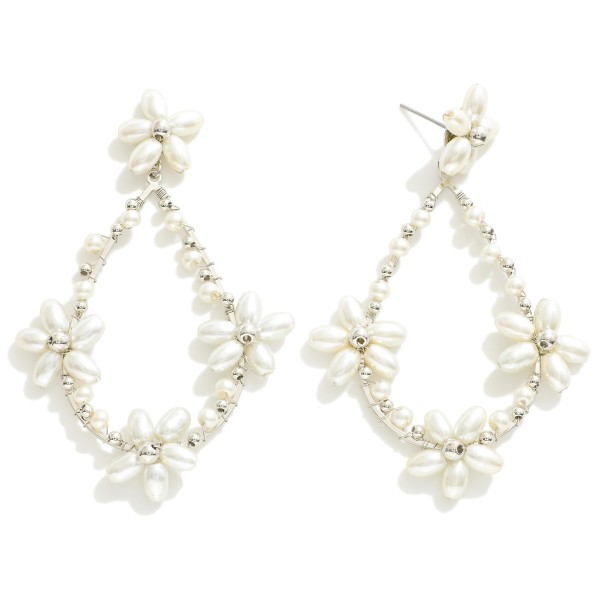 Pearl Flower Beaded Teardrop Drop Earrings

- Approximately 2.75" L