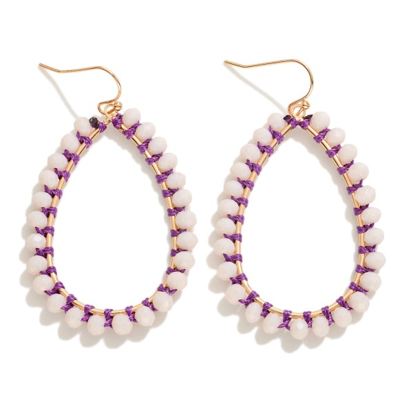 Metal Wire Teardrop Drop Earrings With Faceted Glass Bead Border and Contrast Threading

- Approximately 2.5" L