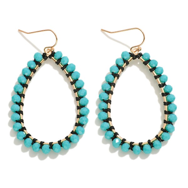 Metal Wire Teardrop Drop Earrings With Faceted Glass Bead Border and Contrast Threading

- Approximately 2.5" L