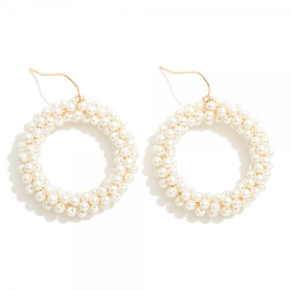 Pearl Wrapped Hoop Drop Earrings

- Approximately 2" L