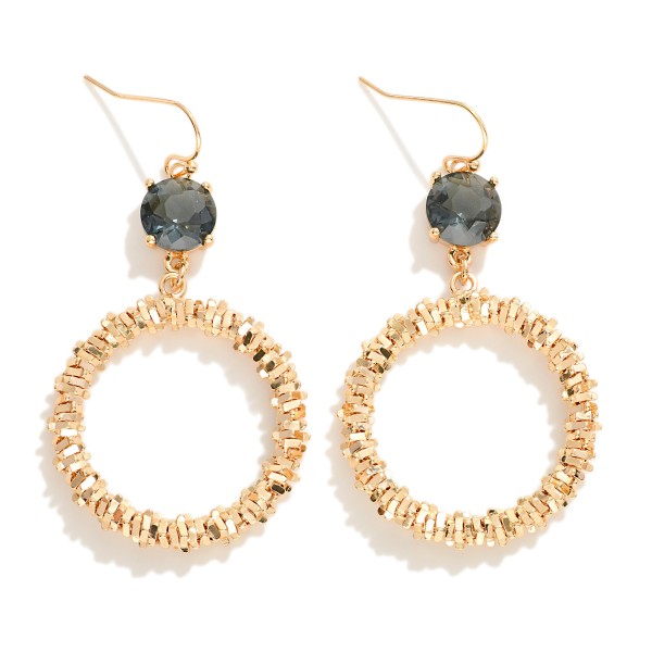 Wholesale crinkle Metal Hoop Drop Earrings Glass Crystal Detail L