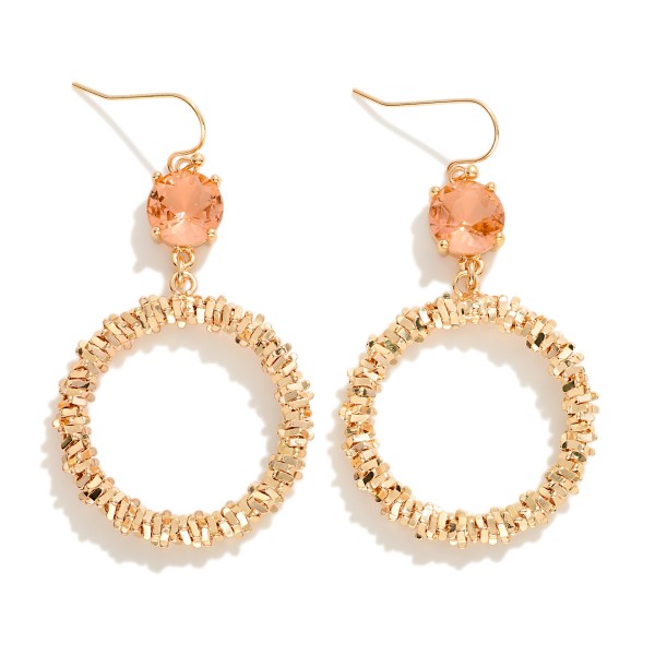 Wholesale crinkle Metal Hoop Drop Earrings Glass Crystal Detail L