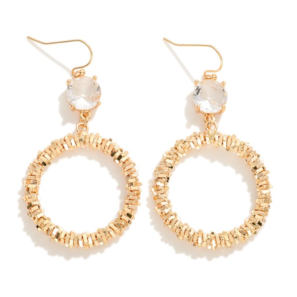 Wholesale crinkle Metal Hoop Drop Earrings Glass Crystal Detail L