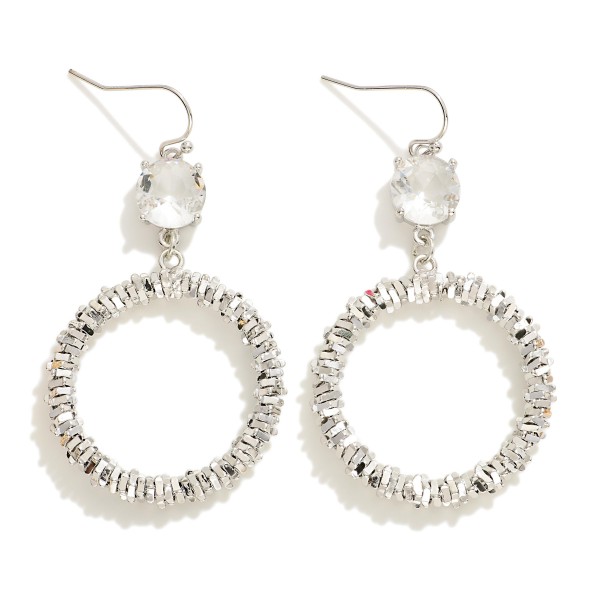 Wholesale crinkle Metal Hoop Drop Earrings Glass Crystal Detail L