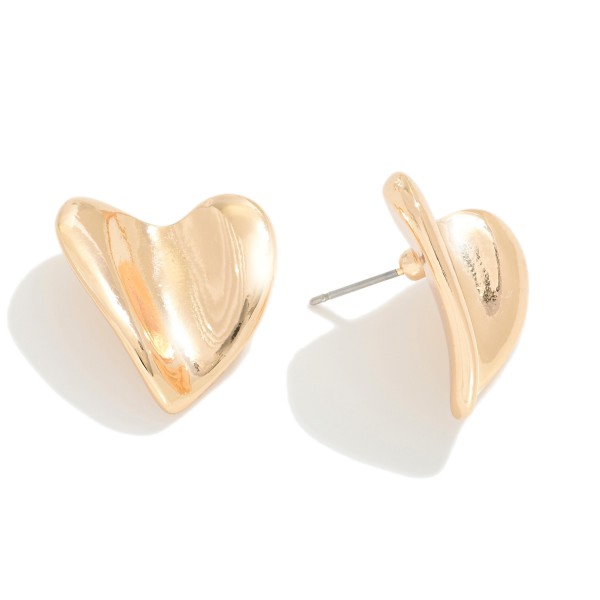 Curved Metal Heart Post Drop Earrings

- Approximately .9" L