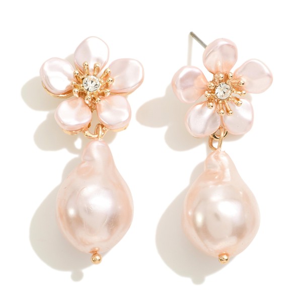 Wholesale pearl Drop Earrings Pearl Flower Posts L