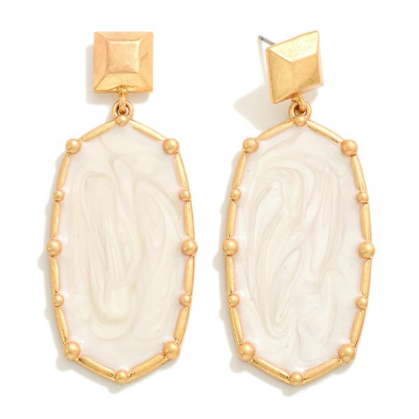 Wholesale resin Enamel Swirl Oval Drop Earrings Metal Stud Border Backing L