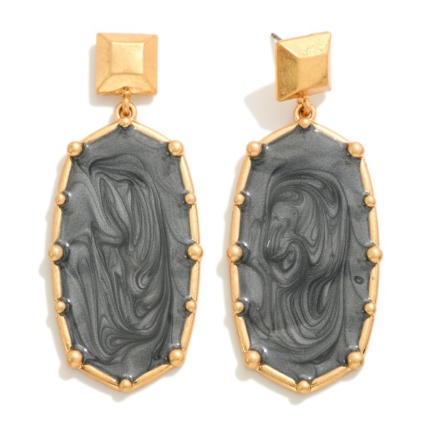 Resin Enamel Swirl Oval Drop Earrings With Metal Stud Border and Backing

- Approximately 2.25" L