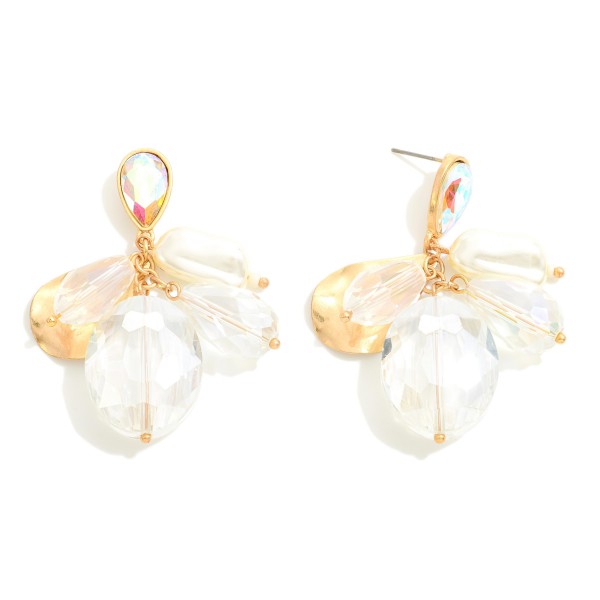 Wholesale statement Faceted Glass Crystal Tassels Drop Earrings Pearl Bead Detai