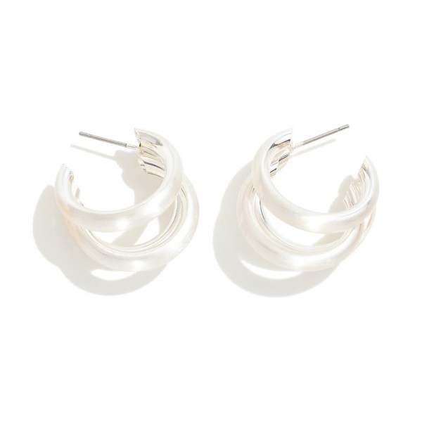 Triple Strand Metallic Drop Hoop Earring

- Approximately 1" L