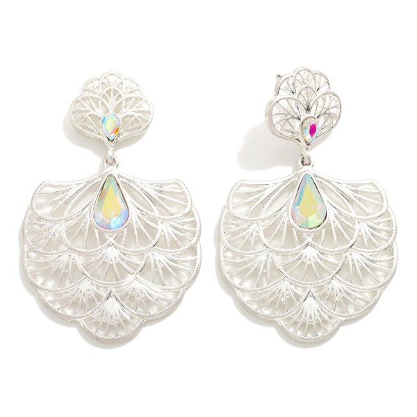 Metal Filigree Fan Drop Earrings With Rhinestone Detail

- Approximately 2.5" L