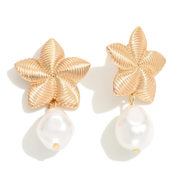 Wholesale flower Post Drop Earrings Linked Pearl Charms L