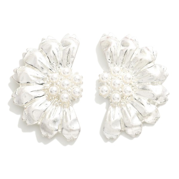 Wholesale metal Half Flower Post Drop Earrings Pearl Cluster L