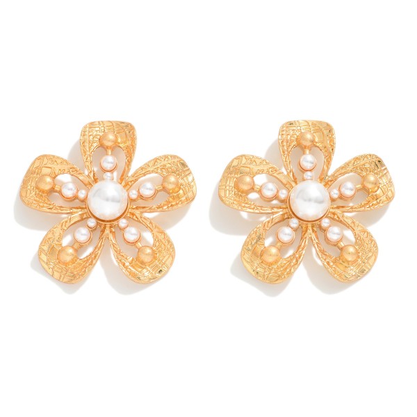 Statement Metal Flower Post Drop Earrings With Pearl Details

- Approximately 1.75" L