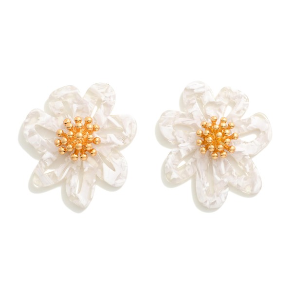 Wholesale marbled Acetate Flower Post Drop Earrings Gold Cluster L