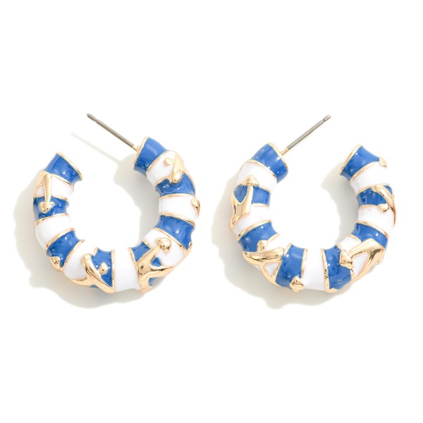 Enamel Coated Stripe Anchors Hoop Earrings

- Approximately 1" D
- Hypoallergenic
- Titanium Post / Brass Hook