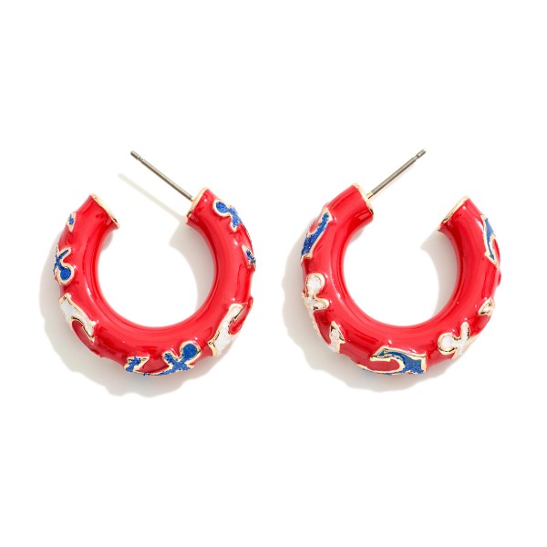 Enamel Coated Metal Hoop Earrings With Glitter Anchors

- Approximately 1" D