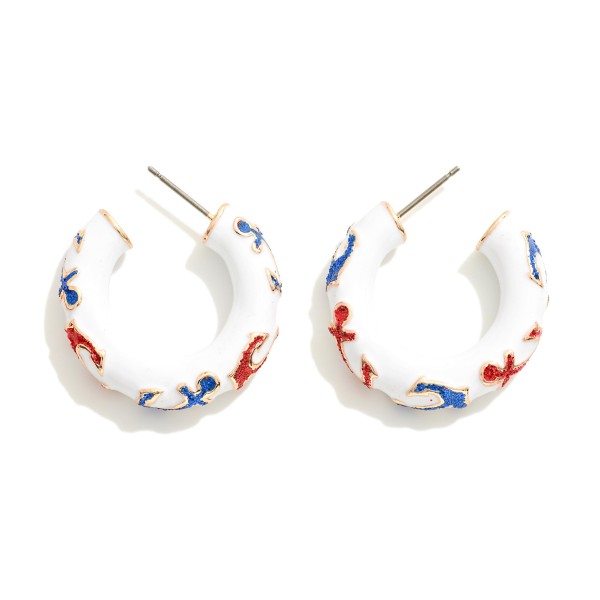 Wholesale enamel Metal Hoop Earrings Glitter Anchors D