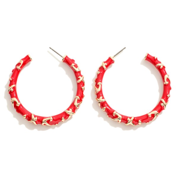 Enamel Coated Metal Anchors Pattern Hoop Earrings

- Approximately 1.75" D