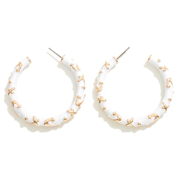 Enamel Coated Metal Anchors Pattern Hoop Earrings

- Approximately 1.75" D