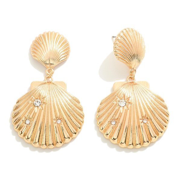 Wholesale linked Metal Shell Drop Earrings Rhinestone Details L Hypoallergenic T