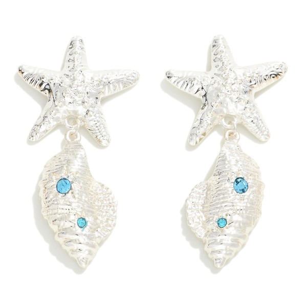 Wholesale linked Metal Starfish Shell Drop Earrings Rhinestone Details L