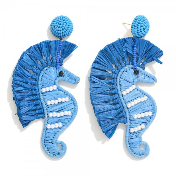 Wholesale raffia Seahorse Drop Earring Seed Bead Post L