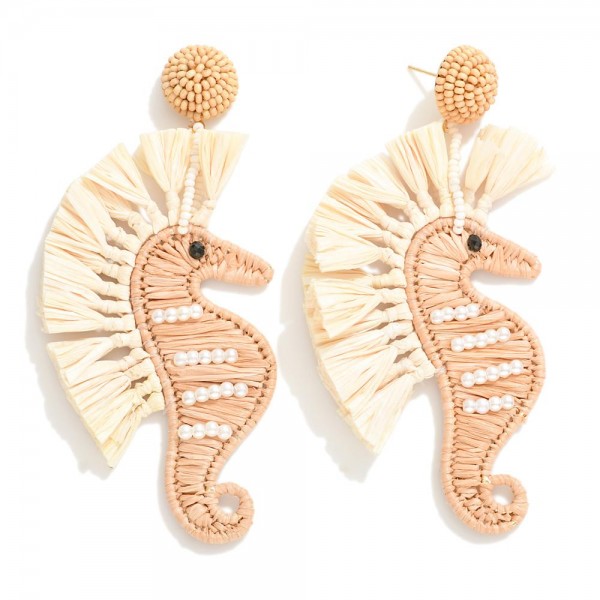 Wholesale raffia Seahorse Drop Earring Seed Bead Post L