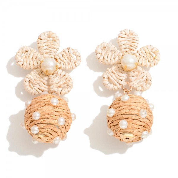 Wholesale raffia Flower Drop Earring Pearl Accents L