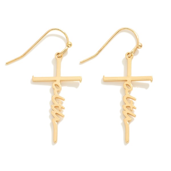 Metal "Faith" Cross Drop Earrings

- Approximately 1.5" L