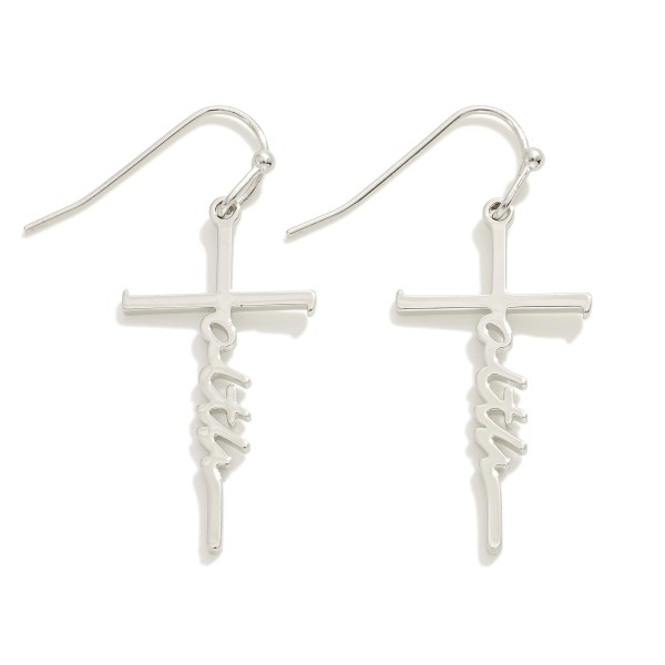 Metal "Faith" Cross Drop Earrings

- Approximately 1.5" L