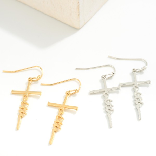 Metal "Faith" Cross Drop Earrings
- Approximately 1.5" L
