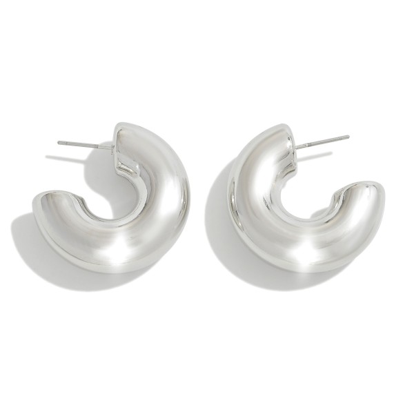 Chromatic Metal Tone Puffy Hoop Earrings

- Approximately 1" D