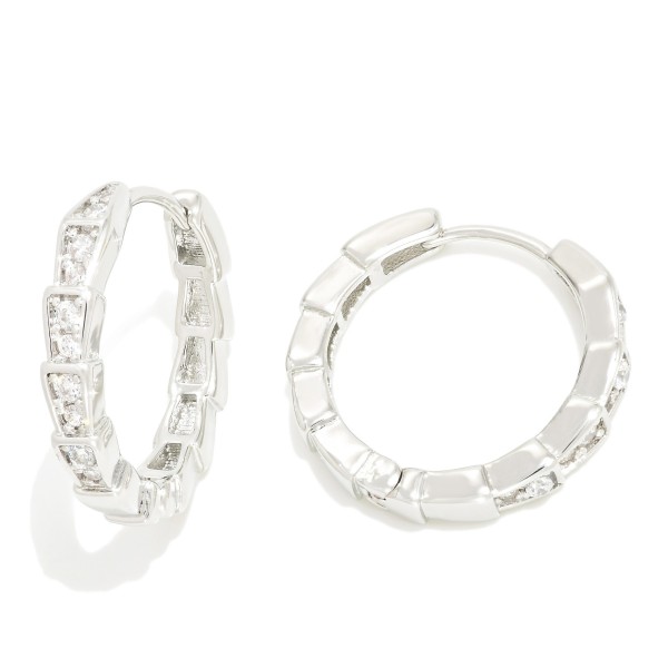 Gold Dipped Pave CZ Hinged Huggie Hoop Earrings Brass Base