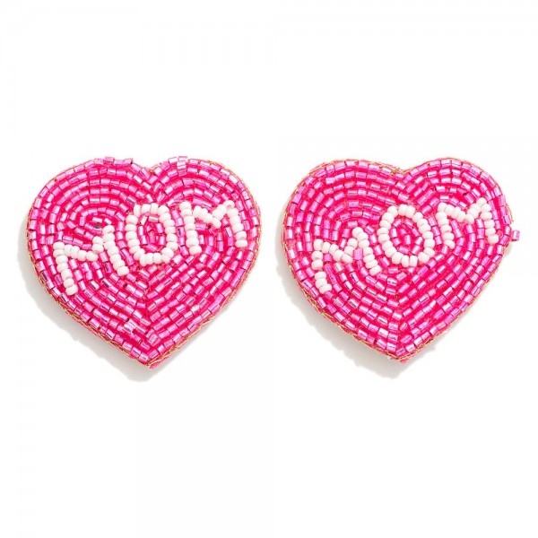 Wholesale seed Beaded MOM Heart Earrings L