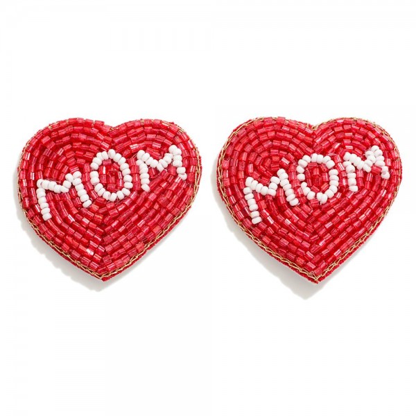 Seed Beaded 'MOM' Heart Earrings

- Approximately 1" L