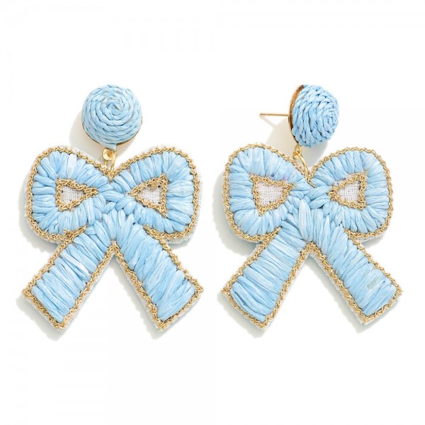 Wholesale raffia Bow Earrings Glitter Border L