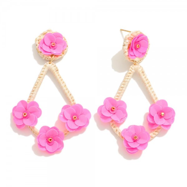 Wholesale raffia Wrapped Teardrop Earrings Sequin Flower Details L