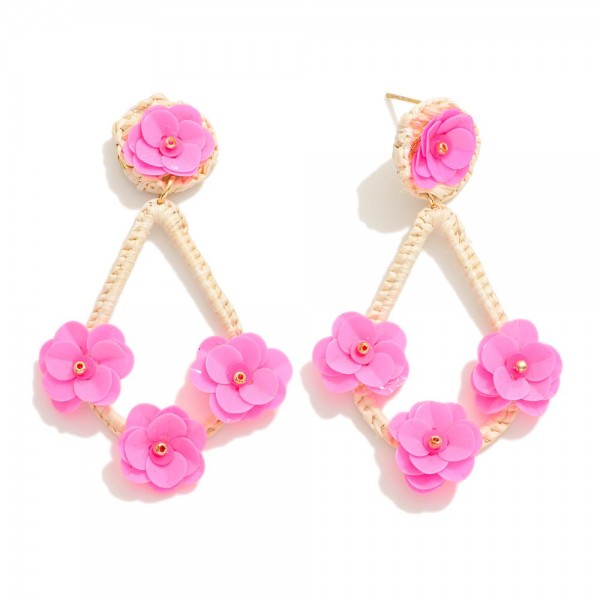 Wholesale raffia Wrapped Teardrop Earrings Sequin Flower Details L